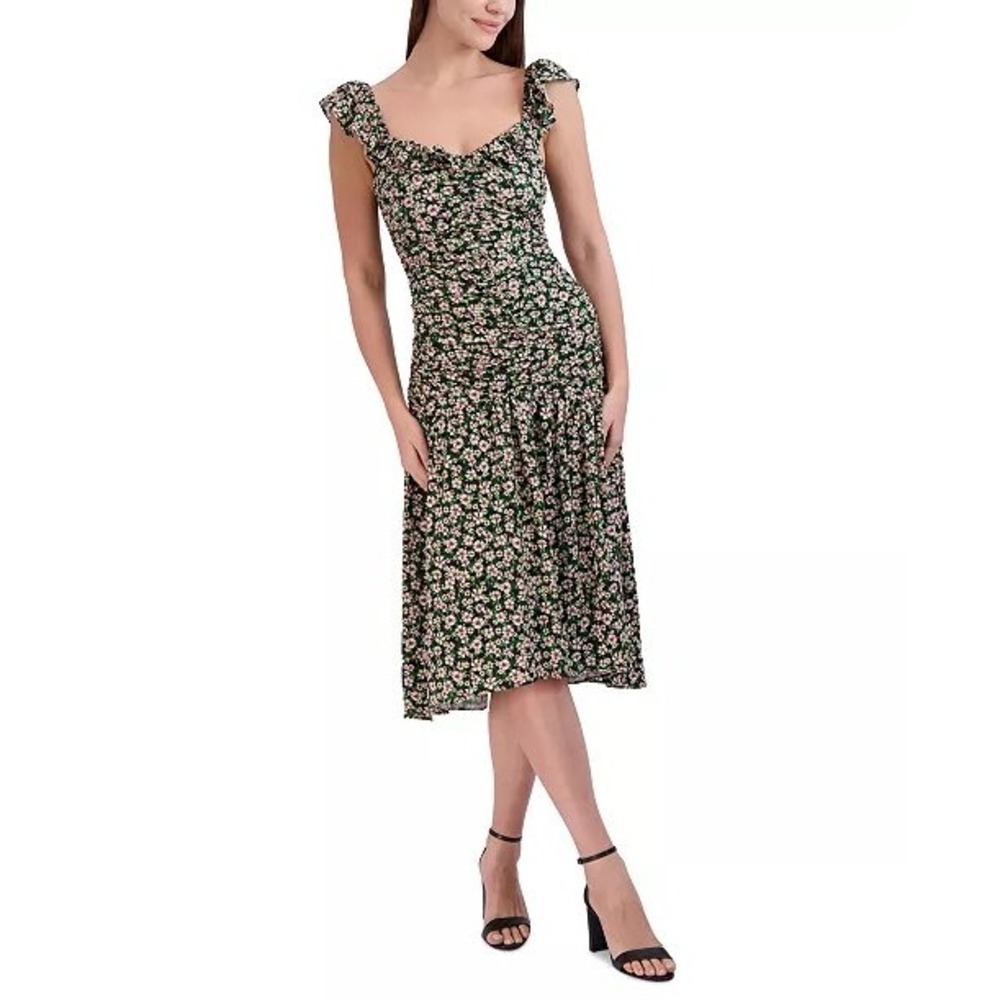 NWT BCBGeneration Women's Ruffled Ditsy Floral Midi Dress, Size 8